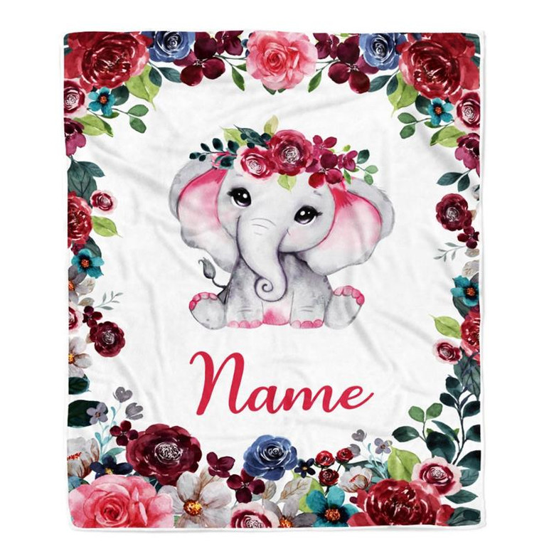 Personalized Baby Blanket With Custom Name Baby Girls Elephant For Newborns Nursery Daughter Granddaughter Niece Birthday Christmas Customized Fleece Blanket