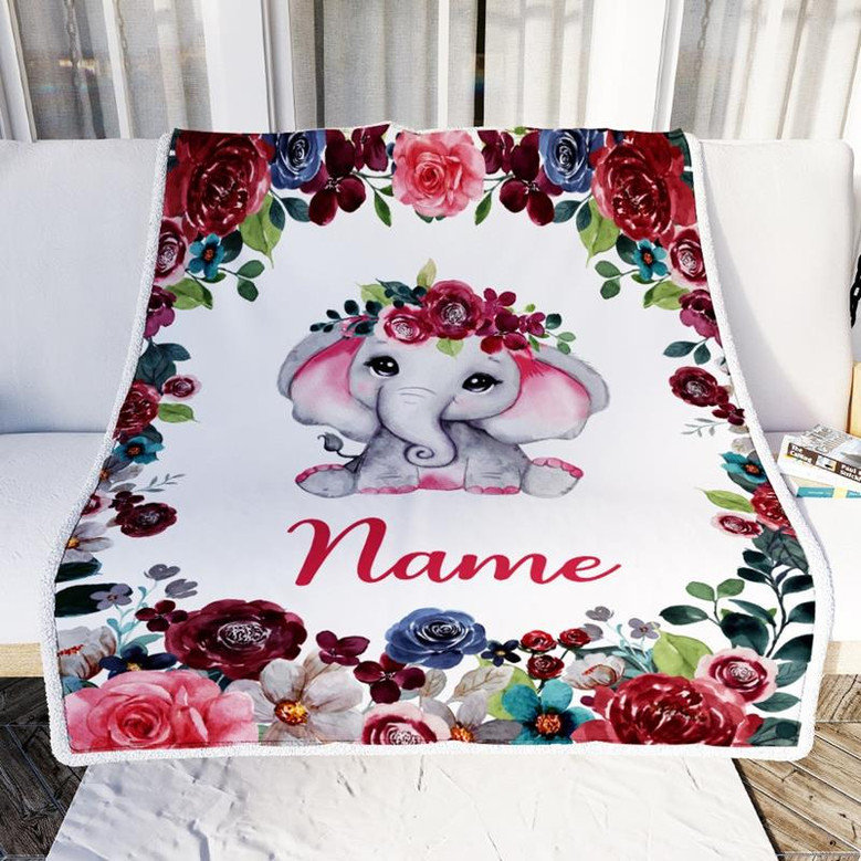 Personalized Baby Blanket With Custom Name Baby Girls Elephant For Newborns Nursery Daughter Granddaughter Niece Birthday Christmas Customized Fleece Blanket