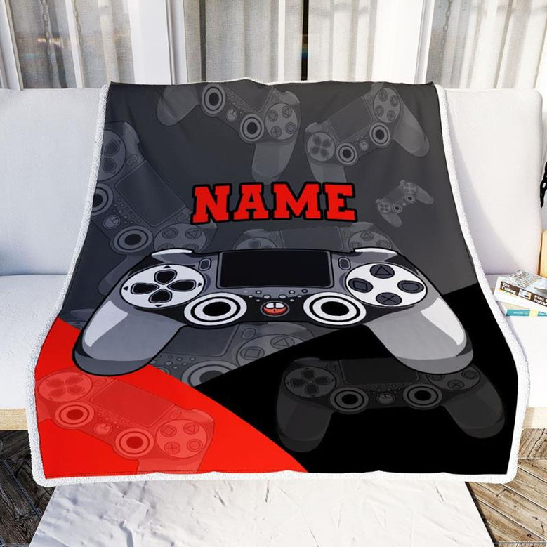 Personalized Bedding Gaming Blanket Custom Name Red Black Video Game Controller Gamer Blanket for Boys Girls Son Men Birthday Christmas Fleece Throw Blanket