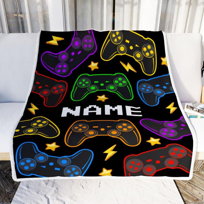 Personalized Bedding Gaming Blanket Name Dark Color Video Game Controller Gamer Blanket for Boys Kids Son Men Women Birthday Christmas Fleece Throw Blanket