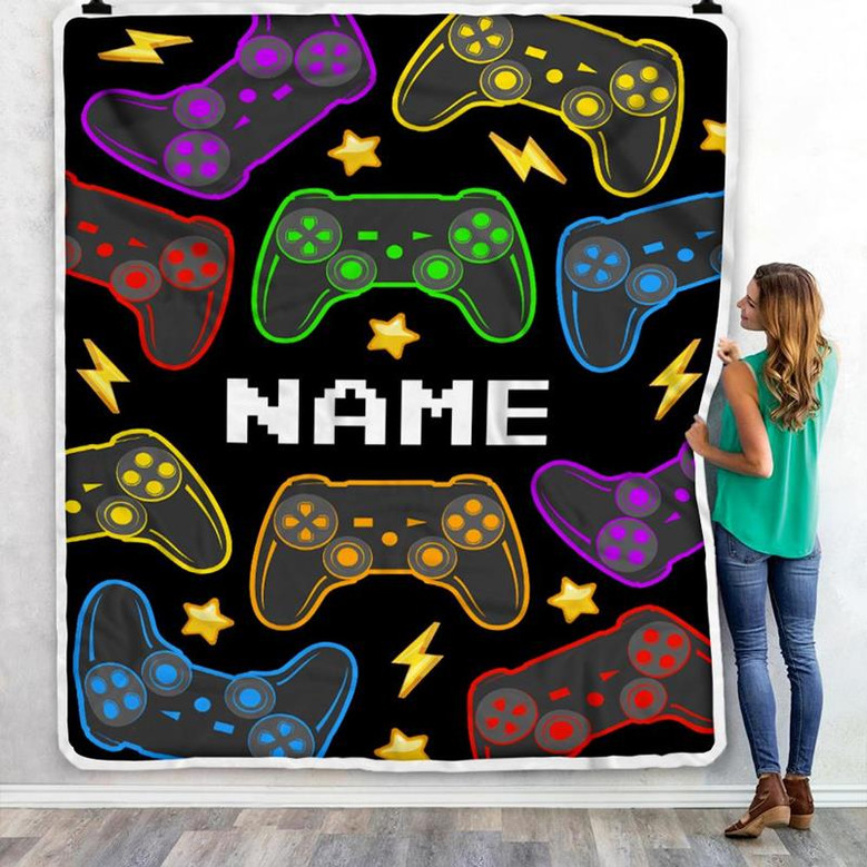 Personalized Bedding Gaming Blanket Name Dark Color Video Game Controller Gamer Blanket for Boys Kids Son Men Women Birthday Christmas Fleece Throw Blanket