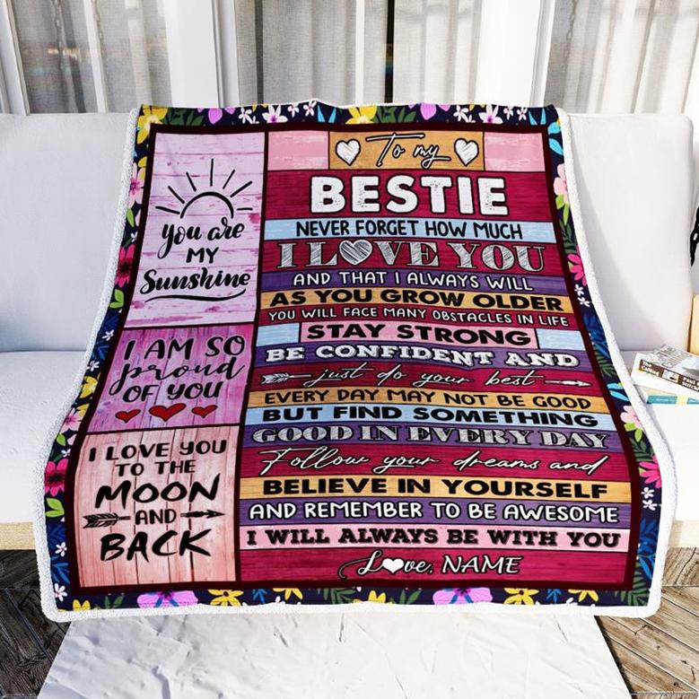 Personalized To My Bestie Blanket From Friend Friendship Proud Of You I Love You Wood Bestie Birthday Thanksgiving Christmas Customized Fleece Throw Blanket