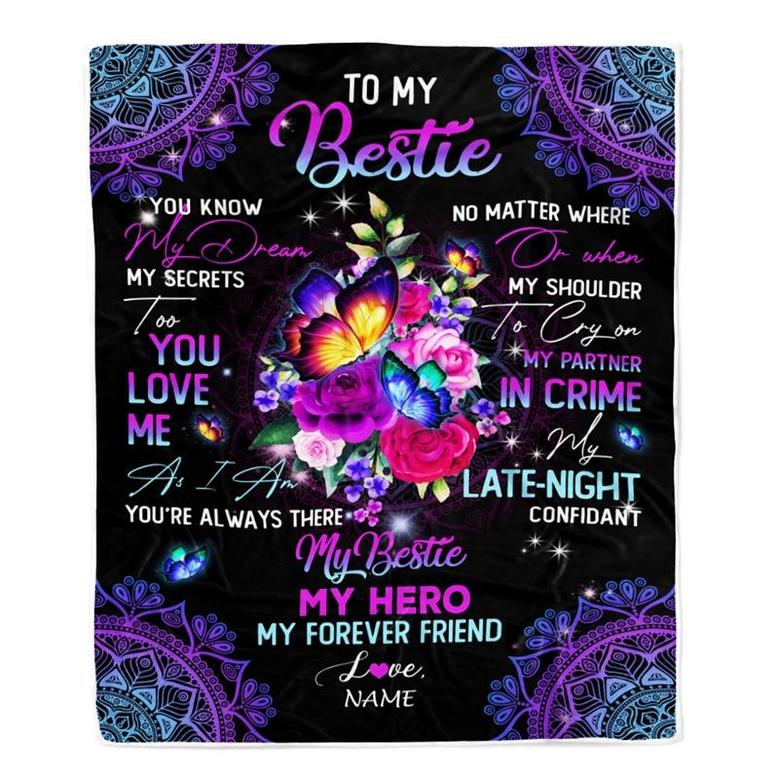 Personalized To My Bestie Blanket From Friend Friendship My Hero My Forever Friend Flower Bufterfly Bestie Birthday Christmas Customized Fleece Throw Blanket