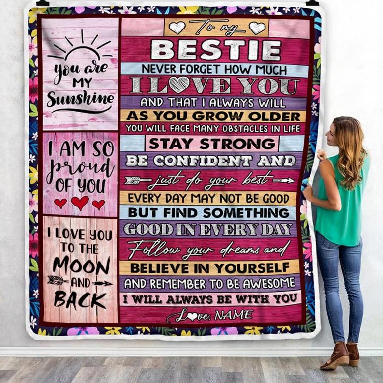 Personalized To My Bestie Blanket From Friend Friendship Proud Of You I Love You Wood Bestie Birthday Thanksgiving Christmas Customized Fleece Throw Blanket