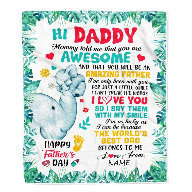 Personalized To My Daddy First Time Dad Elephant 1St Happy Fathers Day New Father Custom Baby's Name To Father Customized Fleece Blanket