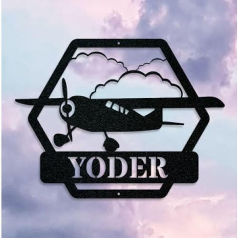 Airplane Monogram Side View Sign Pilot Gifts Personalized Aviation Signs Plane Metal Signs