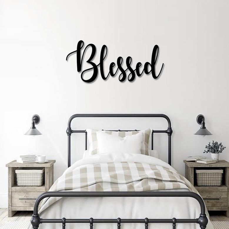 Blessed Script Metal Word Sign Rustic Metal Blessed Sign Farmhouse Decor Housewarming Gift Metal Wall Art Steel Word Art