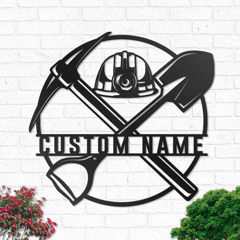 Custom Coal Miner Metal Wall Art, Personalized Miner Name Sign Decoration For Room, Mining Outdoor Home Decor Father's Day