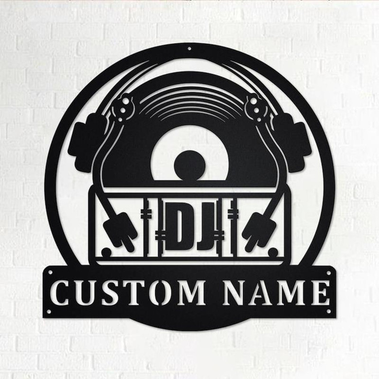 Custom Music Turntable Record Metal Wall Art, Personalized Disc Jockey Name Sign Decoration For Room, DJ Home Decor