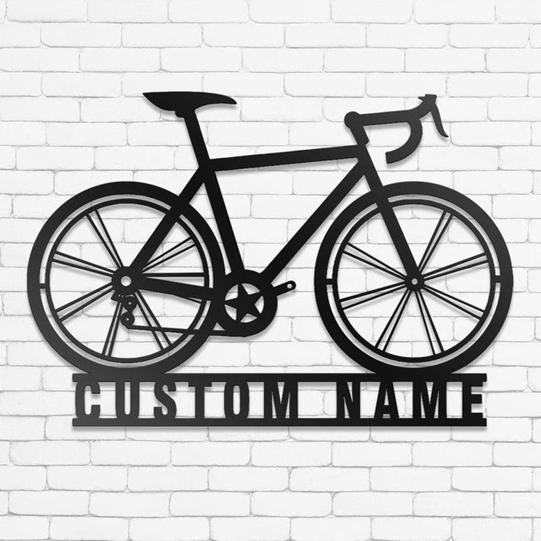 Custom Road Bike Metal Wall Art, Personalized Bicycle Lover Name Sign Decoration For Living Room, Racing Bike Home Decor