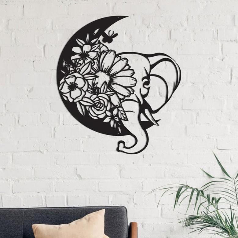 Elephant and Moon Metal Wall Art, Wildlife Lover Gift, Elephant Sign, Animal Decor, Housewarming Gift