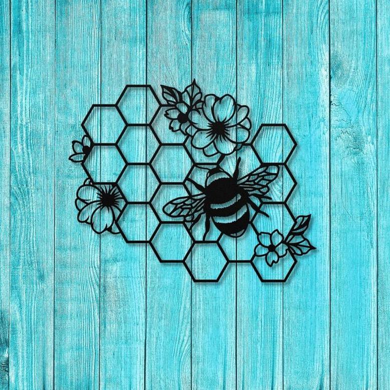 Floral Bee Wall Art, Honeycomb Wall Art, Honey Bee Wall Art, Gifts Beekeeper, Bee Garden Wall Decor, Apiarist Gift, Bumble Bee Wall Art