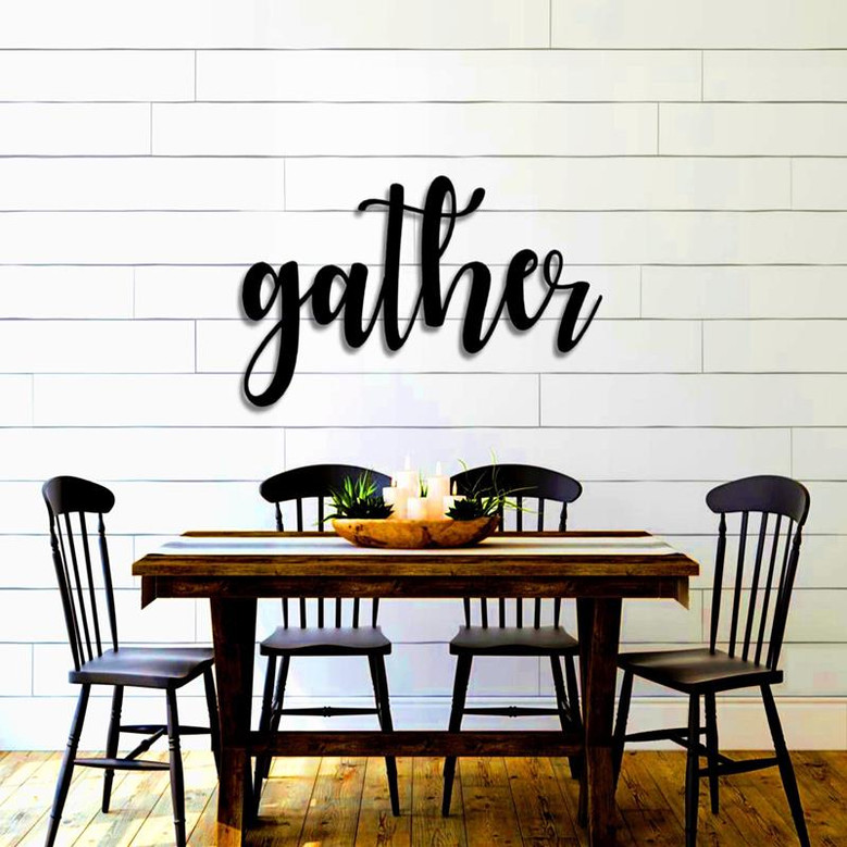 Gather Script Word Sign Rustic Metal Gather Sign Housewarming Gift Farmhouse Decor Holiday Decor Word Artword Art