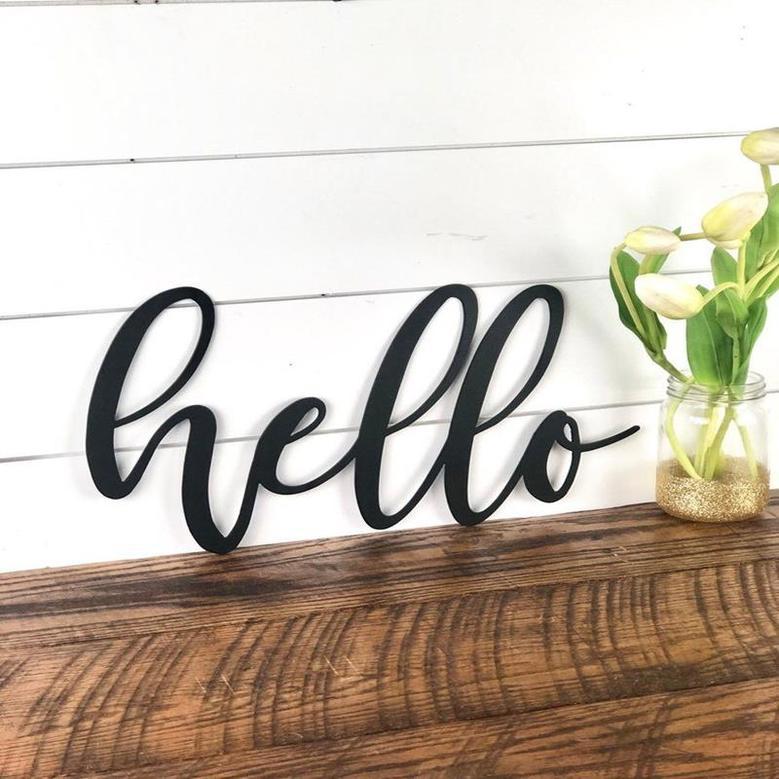 Hello Metal Decor Metal Saying Sign Farmhouse Shelf Decor Metal Sign Housewarming Gift Rustic Metal And Wood Farm Sign Entryway