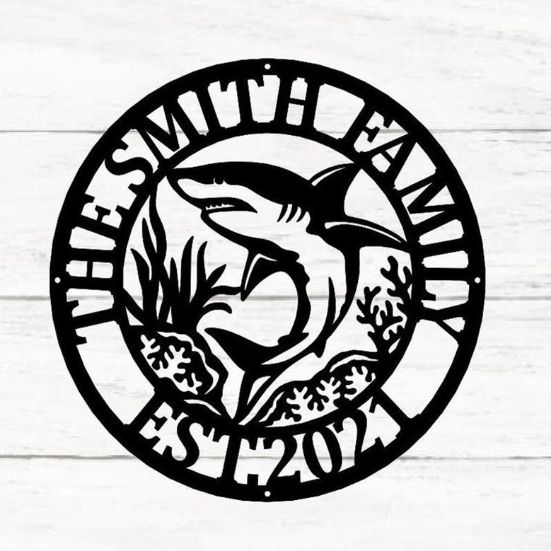 Last name Shark Sign, Shark Metal Sign, Metal Shark Sign, Metal Wall Art, Metal Monogram Sign, Living Room Decor