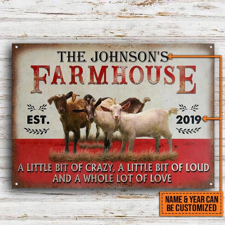 Metal Sign- Adorable Goat Farmhouse A Little Bit Of Rectangle Metal Sign Custom Name Year