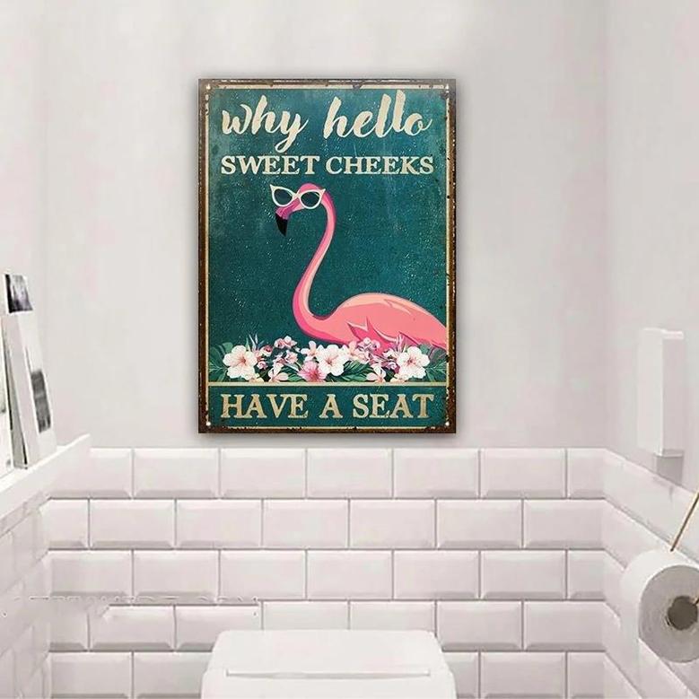 Metal Sign- Cute Flamingo Why Hello Rectangle Metal Sign