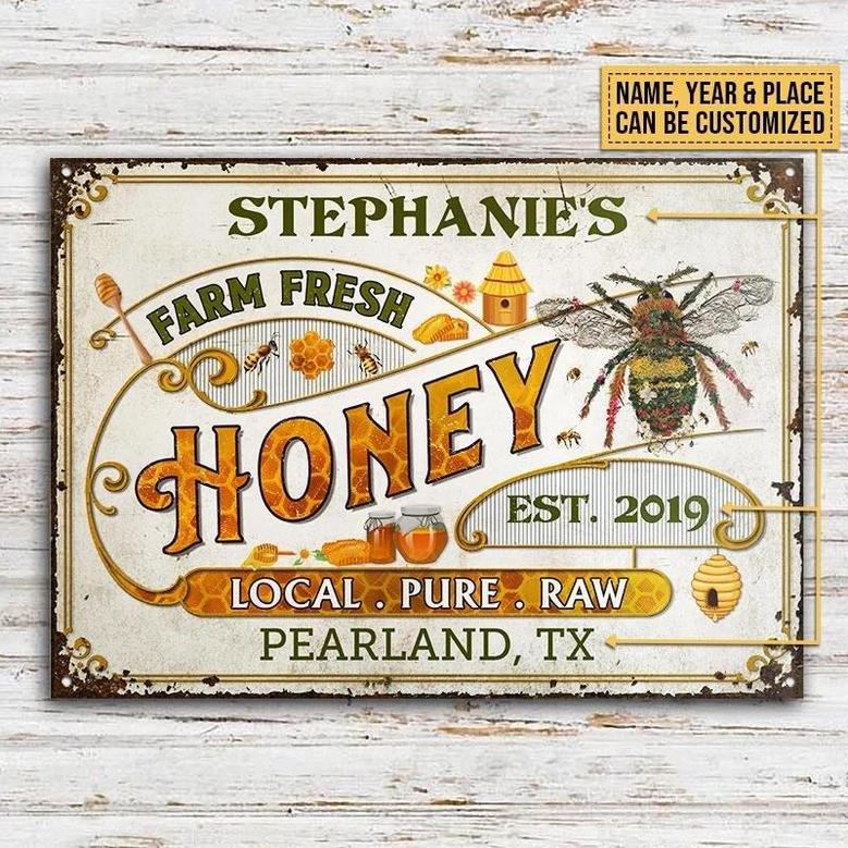 Metal Sign- Cute Honey Bee Vintage Local Pure Raw Rectangle Metal Sign Custom Name Year Place