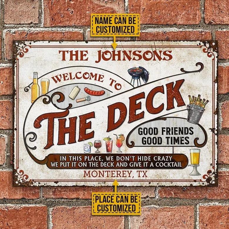 Metal Sign- The Deck Grilling Red Rectangle Metal Sign Custom Name Place Beautiful Style