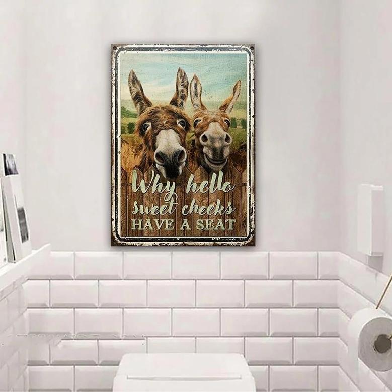 Metal Sign- Donkey Couple Why Hello Sweet Cheeks Rectangle Metal Sign
