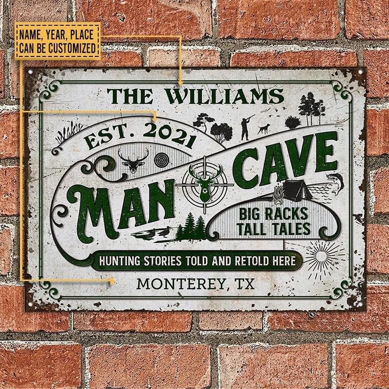 Metal Sign- Green Design Hunting Man Cave Big Racks Rectangle Metal Sign Custom Name Year Place