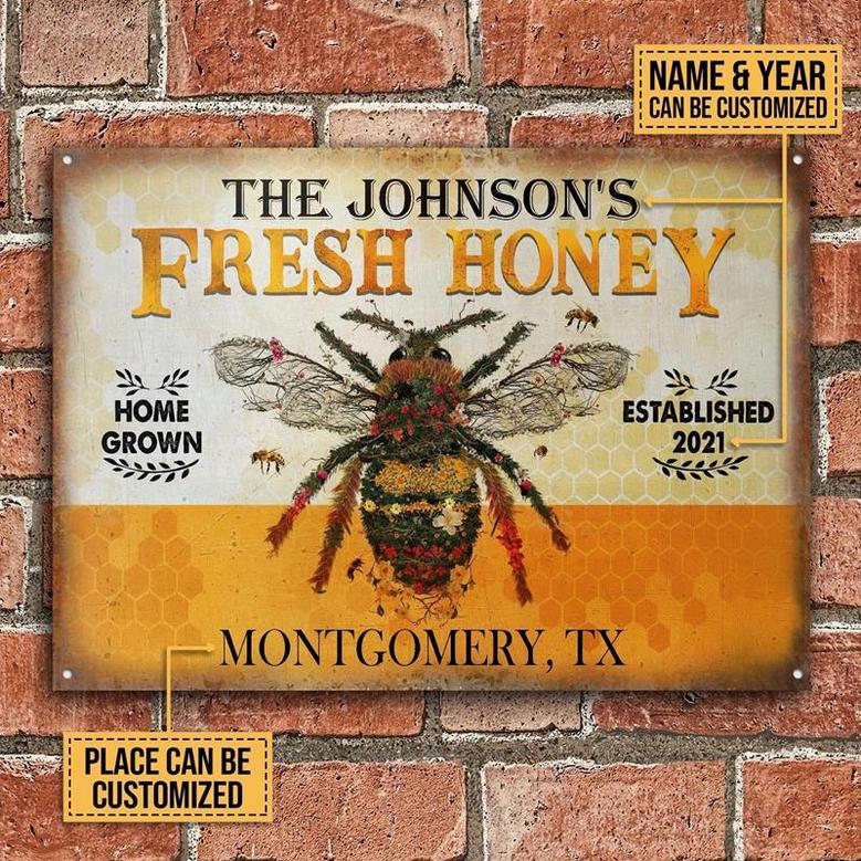 Metal Sign- Honey Bee Fresh Custom Name Year Rectangle Metal Sign Beautiful Design