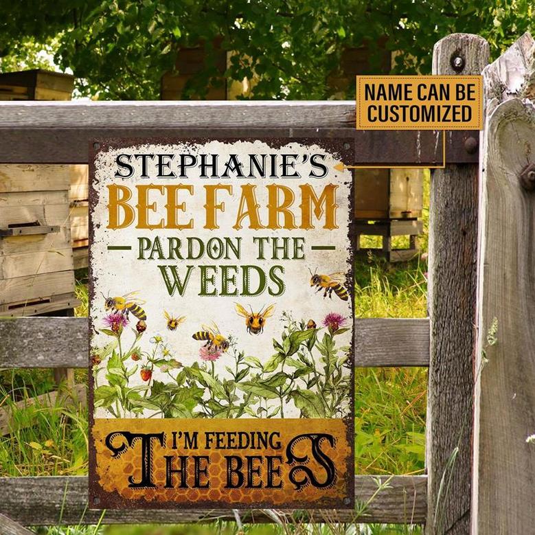 Metal Sign- Lovely Bee Farm Feeding The Bee Custom Name Rectangle Metal Sign
