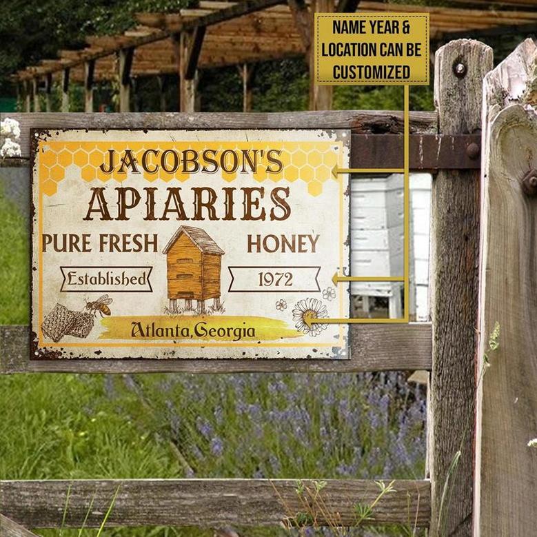 Metal Sign- Lovely Design Honey Bee Pure Fresh Rectangle Metal Sign Custom Name Year Location