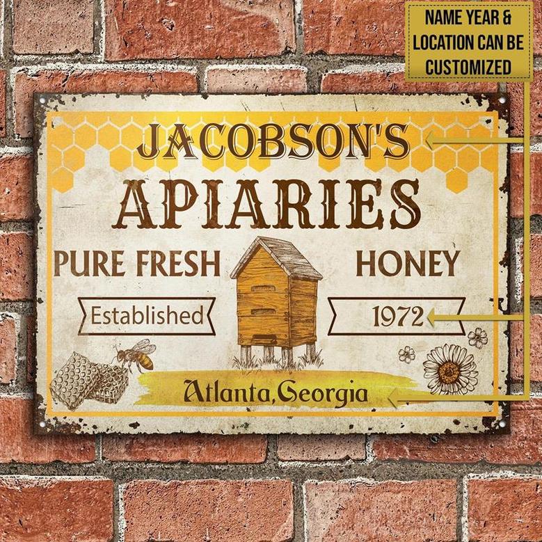 Metal Sign- Lovely Design Honey Bee Pure Fresh Rectangle Metal Sign Custom Name Year Location