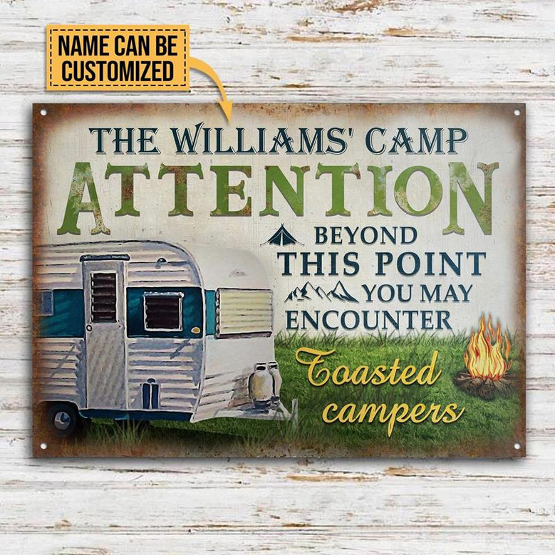 Metal Sign- Nice Design Camping Attention Campers Rectangle Metal Sign Custom Name