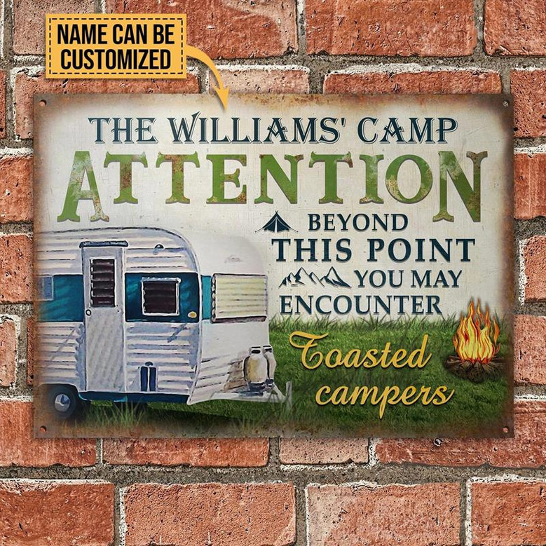 Metal Sign- Nice Design Camping Attention Campers Rectangle Metal Sign Custom Name