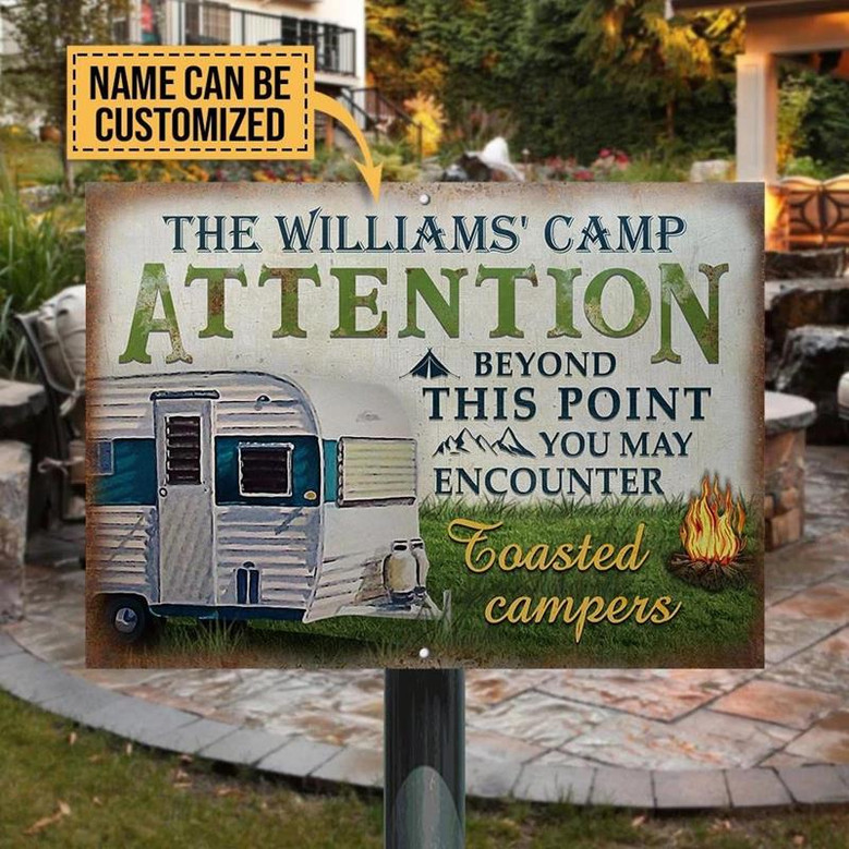 Metal Sign- Nice Design Camping Attention Campers Rectangle Metal Sign Custom Name