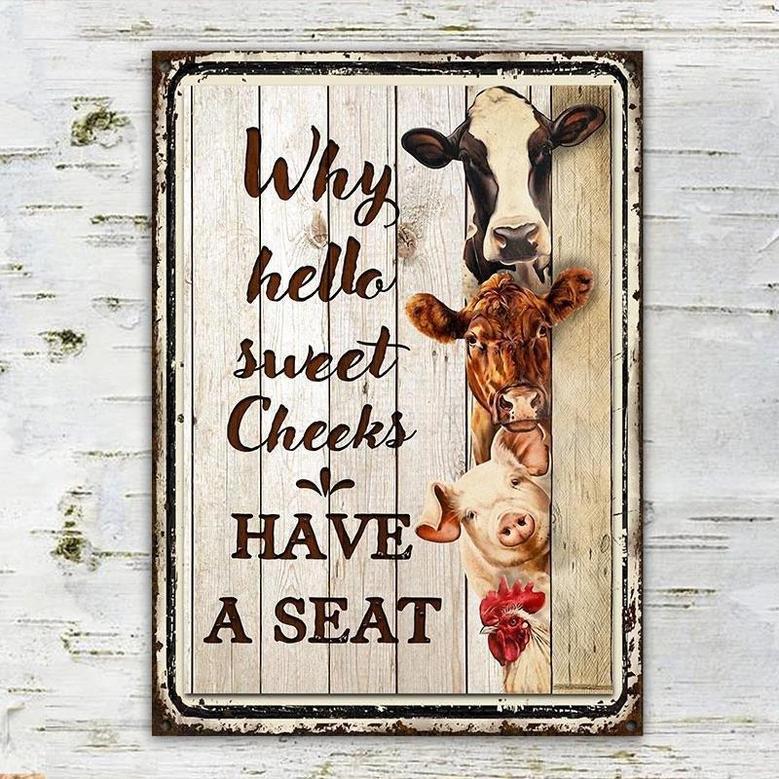 Metal Sign- Nice Design Farm Hello Sweet Cheeks Wood Pattern Rectangle Metal Sign Custom Name