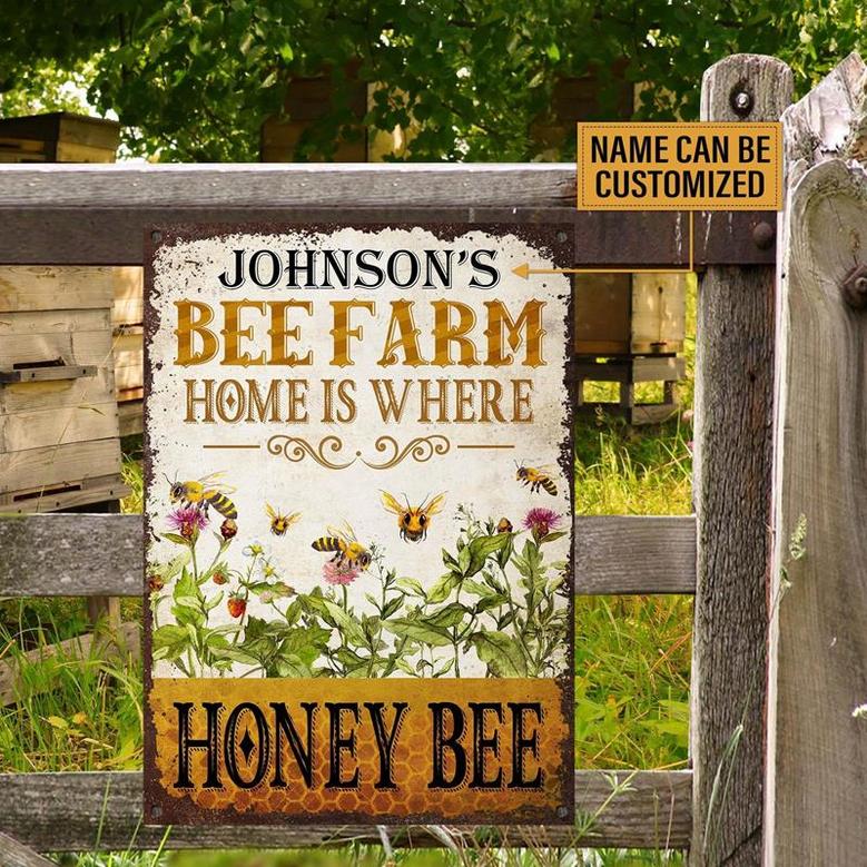 Metal Sign- Nice Style Bee Farm Where Honey Bee Rectangle Metal Sign Custom Name