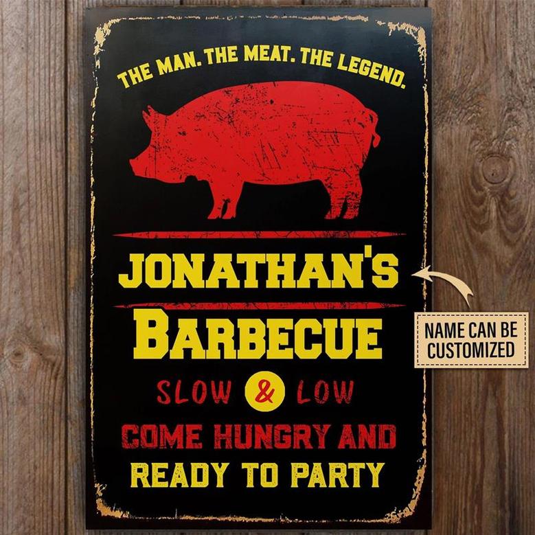 Metal Sign- Red Pig The Man The Meat The Legend Rectangle Metal Sign Custom Name