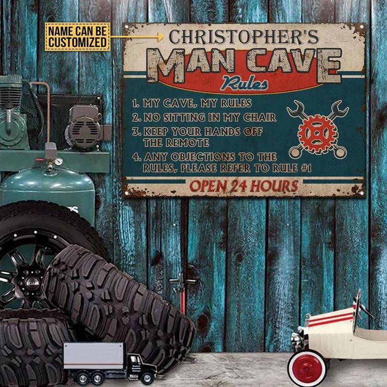 Metal Sign- Unique Design Auto Mechanic Garage Man Cave Rules Rectangle Metal Sign Custom Name