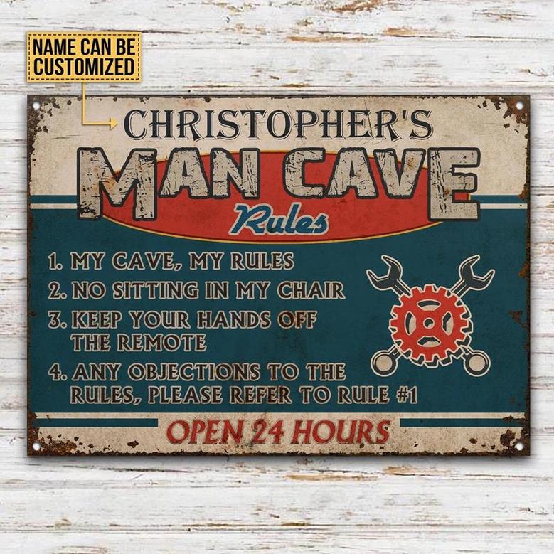 Metal Sign- Unique Design Auto Mechanic Garage Man Cave Rules Rectangle Metal Sign Custom Name