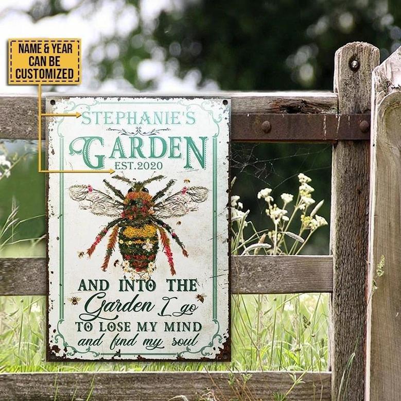 Metal Sign- White Theme Bee Garden And Into Rectangle Metal Sign Custom Name Year