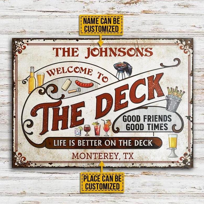 Metal Sign- White Theme The Deck Rectangle Shape Rectangle Metal Sign Custom Name Place