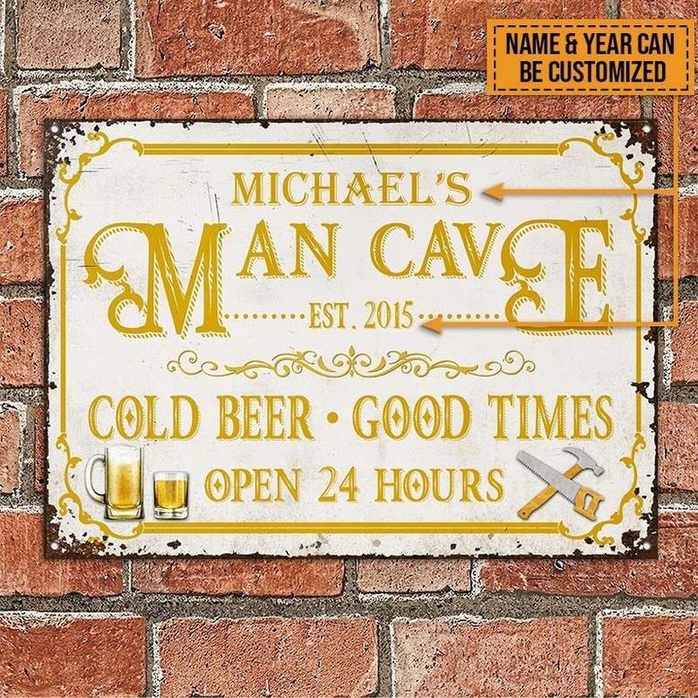 Metal Sign- Yellow Theme Man Cave Rectangle Metal Sign Custom Name And Year