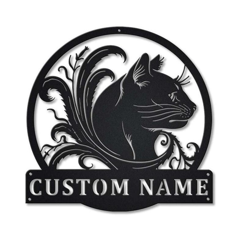 Personalized Black Cat Floral Metal Sign Art | Custom Black Cat Floral Metal Sign | Animal Funny | Pets Gift