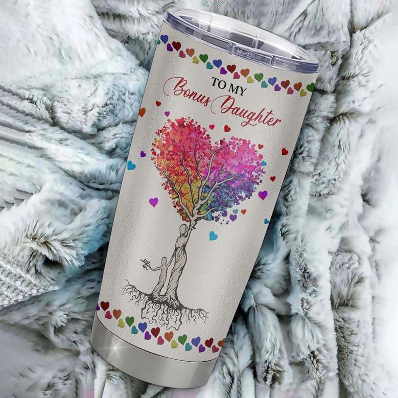 Personalized To My Bonus Daughter From Step Mom Stainless Steel Tumbler Cup Colorful Tree Never Forget I Love You Step Daughter Birthday Graduation Christmas Travel Mug
