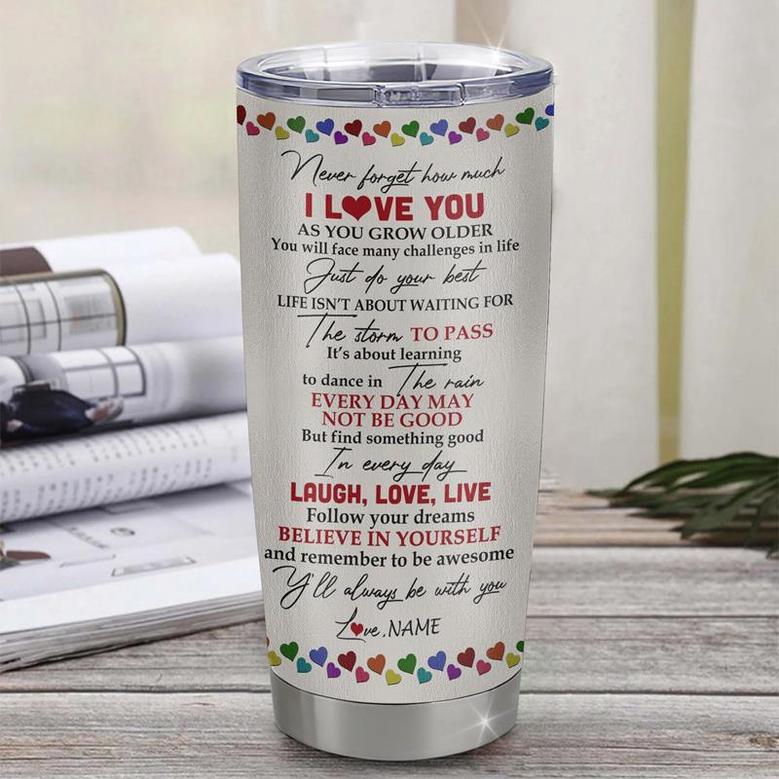 Personalized To My Bonus Daughter From Step Mom Stainless Steel Tumbler Cup Colorful Tree Never Forget I Love You Step Daughter Birthday Graduation Christmas Travel Mug