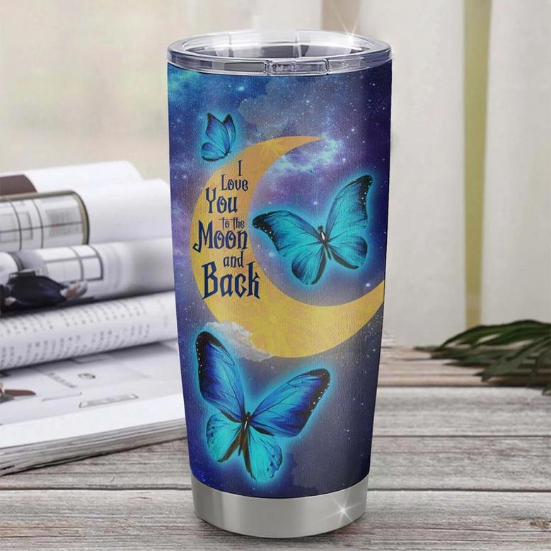 Personalized To My Bonus Daughter From Stepmother Stainless Steel Tumbler Cup Butterfly I Love You To The Moon Stepdaughter Birthday Graduation Christmas Travel Mug