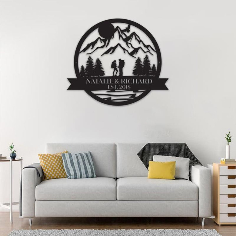 Personalized Camper Camping Couple Metal Sign, Custom Couple Wall Art For Home Decor, Love Anniversary Gift, Wedding Gift