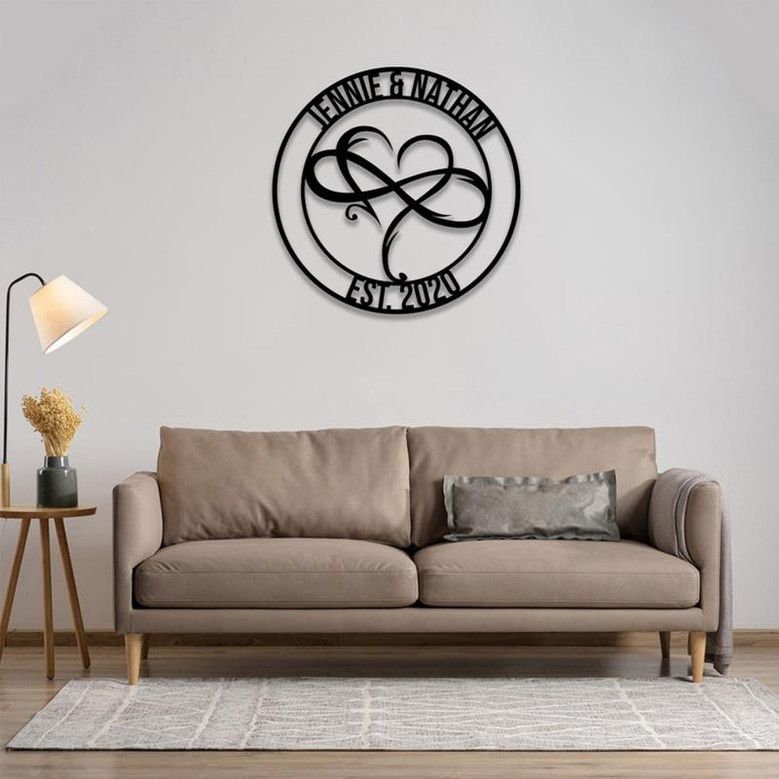 Personalized Couple Metal Sign, Custom Heart Infinity Art, Girlfriend Boyfriend Husband Wife Gift, Wedding Gift, Home Decor