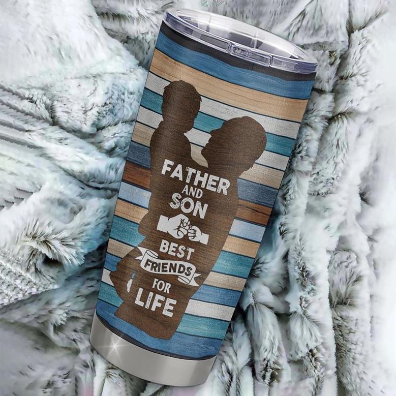 Personalized To My Dad From Son Stainless Steel Tumbler Cup Wood Father And Son Best Friend For Life Dad Fathers Day Birthday Christmas Travel Mug