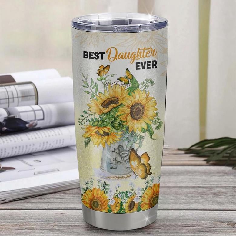 Personalized To My Daughter From Mom Dad Mother Stainless Steel Tumbler Cup Laugh Love Live Butterfly Sunflower Daughter Birthday Graduation Christmas Travel Mug