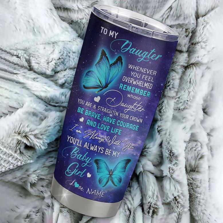 Personalized To My Daughter From Mom Dad Stainless Steel Tumbler Cup Butterfly I Love You To The Moon Daughter Birthday Graduation Christmas Travel Mug