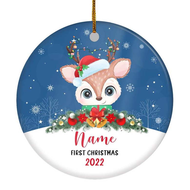 Personalized First Christmas Baby Ornament Custom Baby's Name Cute Deer First Christmas Baby (03) Customized Christmas Tree Ornament